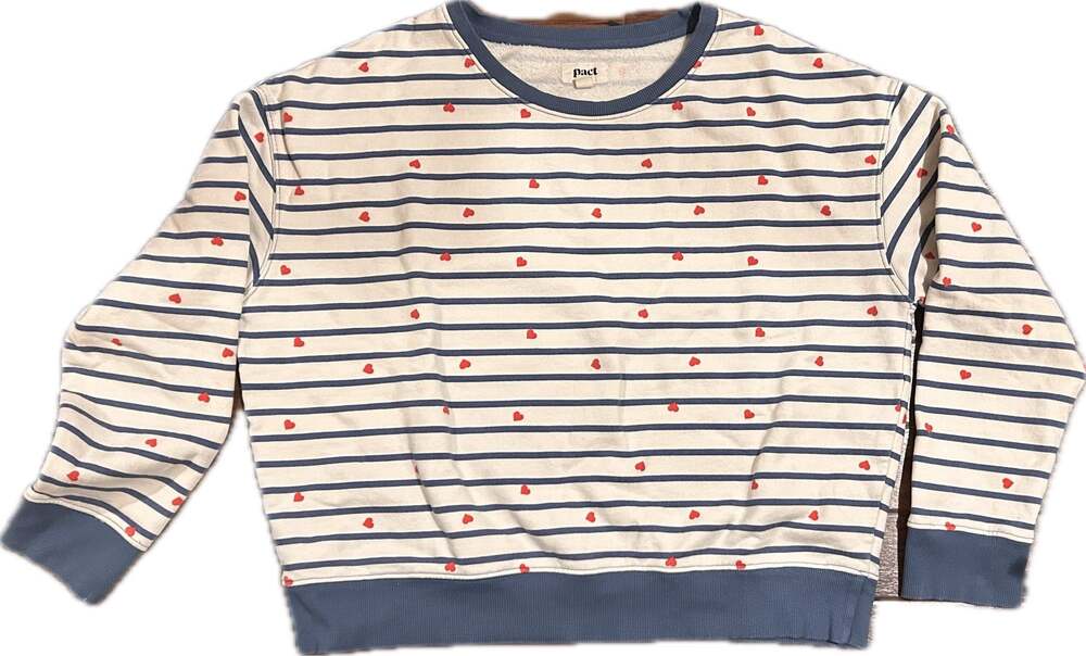 Pact Organic Cotton Scattered Heart Striped Slouchy Sweatshirt Size L